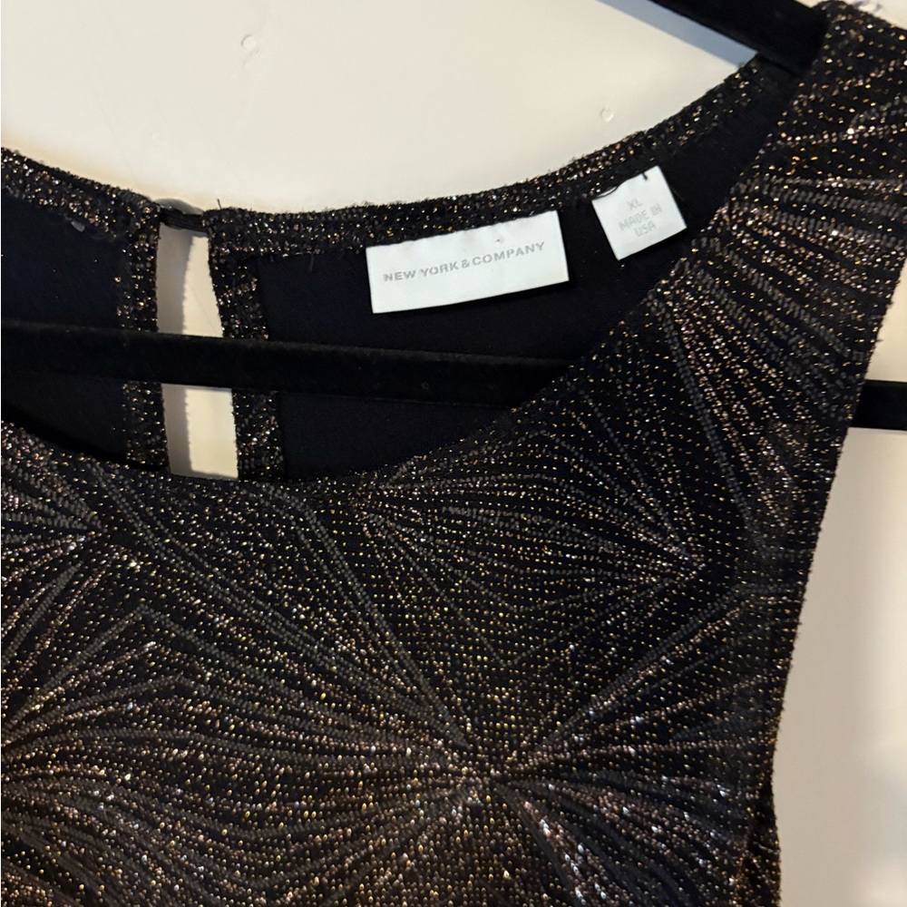 New York & Company Shimmering Black and Gold Dress
